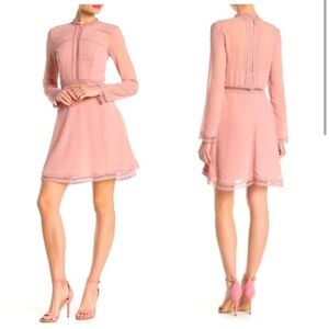 Bardōt Pink Boho Swiss Dot Long Sleeve Dress